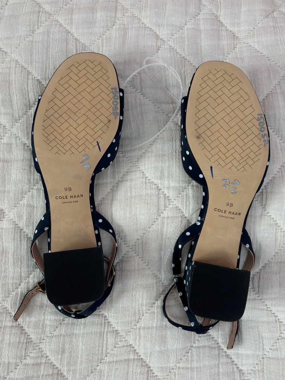 NWOT Cole Hann Fanya Florette Sandal Heels In Navy White Polka Dot Satin Sz 9 -